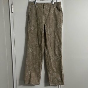 PACSUN Women’s Baggy Carpenter Wide Leg Tan & White Paisley Pants - Size 27